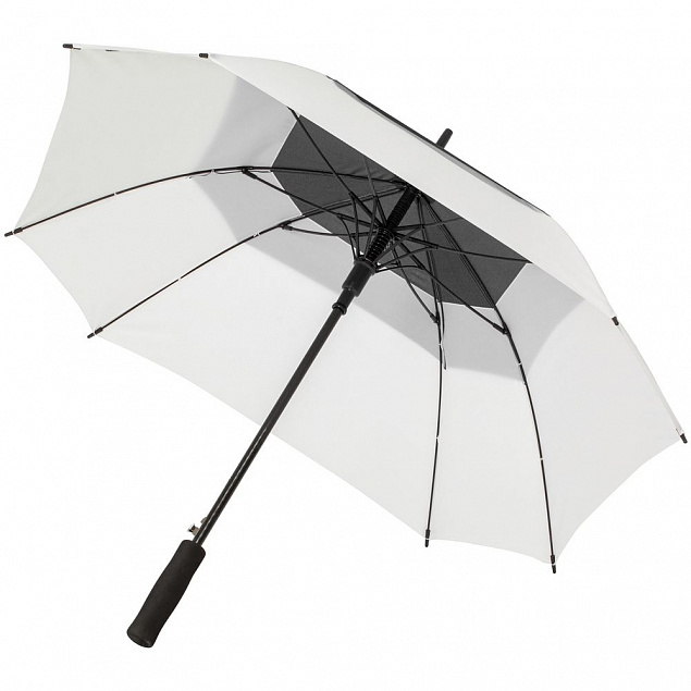 Квадратный зонт-трость Octagon, черный с белым с логотипом в Ставрополе заказать по выгодной цене в кибермаркете AvroraStore