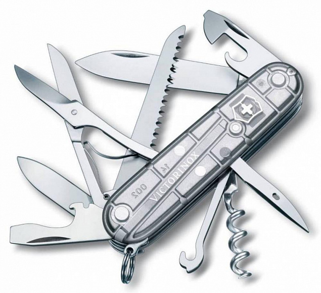Офицерский нож Huntsman 91, прозрачный серебристый с логотипом в Ставрополе заказать по выгодной цене в кибермаркете AvroraStore