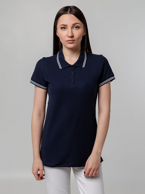 Рубашка поло женская Virma Stripes Lady, темно-синяя с логотипом в Ставрополе заказать по выгодной цене в кибермаркете AvroraStore