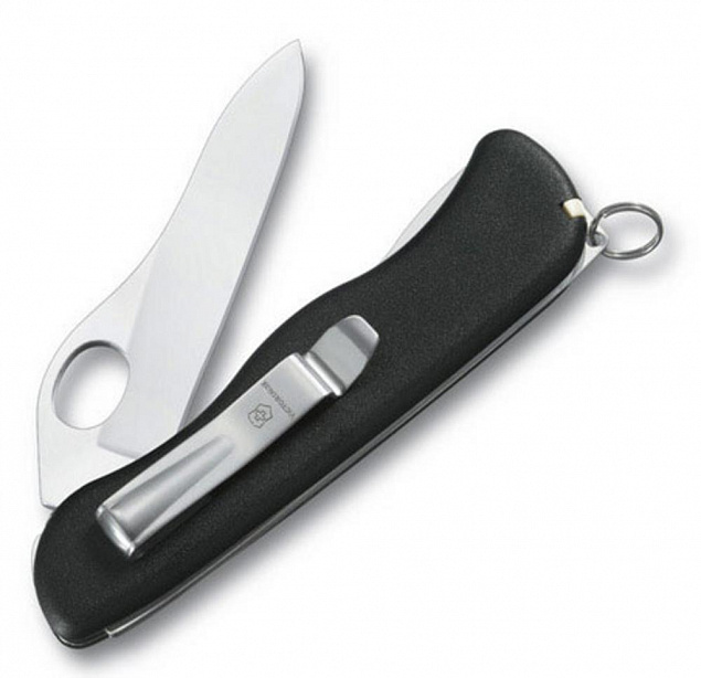 Солдатский нож с фиксатором лезвия Sentinel One Hand Clip, черный с логотипом в Ставрополе заказать по выгодной цене в кибермаркете AvroraStore