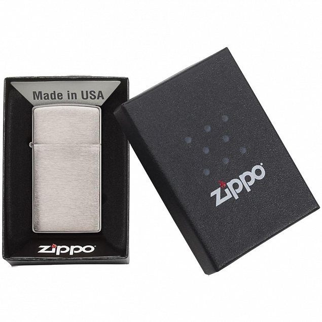 Зажигалка Zippo Slim Brushed, матовая серебристая с логотипом в Ставрополе заказать по выгодной цене в кибермаркете AvroraStore