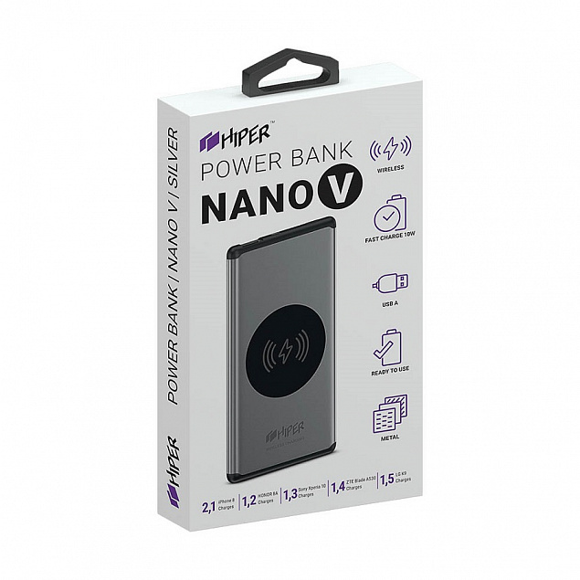 Универсальный аккумулятор NANO V Dark Blue 5000 мАч, с беспроводной зарядкой в алюминиевом корпусе с логотипом в Ставрополе заказать по выгодной цене в кибермаркете AvroraStore