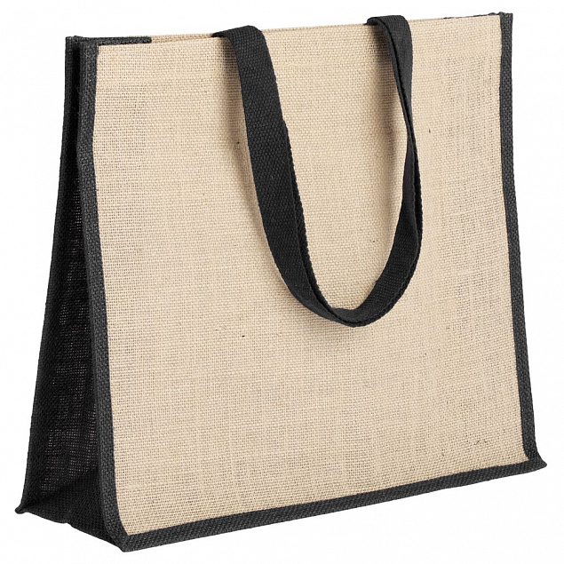 Холщовая сумка для покупок Bagari с черной отделкой с логотипом в Ставрополе заказать по выгодной цене в кибермаркете AvroraStore