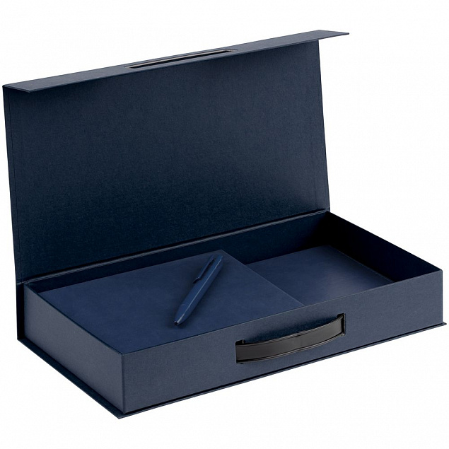 Коробка с ручкой Platt, синяя с логотипом в Ставрополе заказать по выгодной цене в кибермаркете AvroraStore