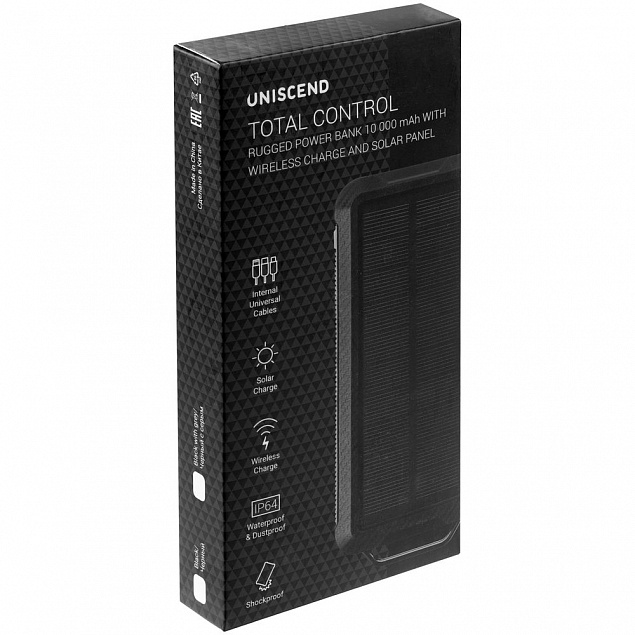 Аккумулятор защищенный Total Control 10000 мАч, черный с логотипом в Ставрополе заказать по выгодной цене в кибермаркете AvroraStore