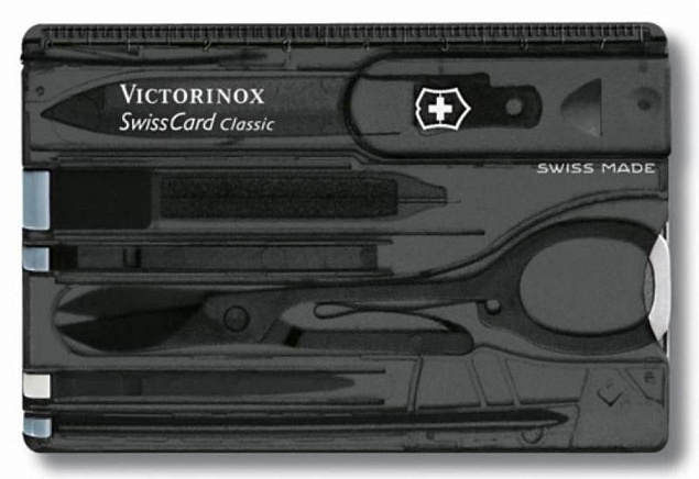 Набор инструментов SwissCard, полупрозрачный черный с логотипом в Ставрополе заказать по выгодной цене в кибермаркете AvroraStore