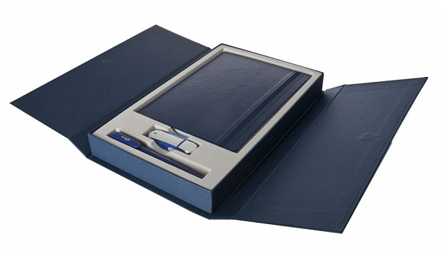 Коробка Three Part под ежедневник, флешку и ручку, синяя с логотипом в Ставрополе заказать по выгодной цене в кибермаркете AvroraStore