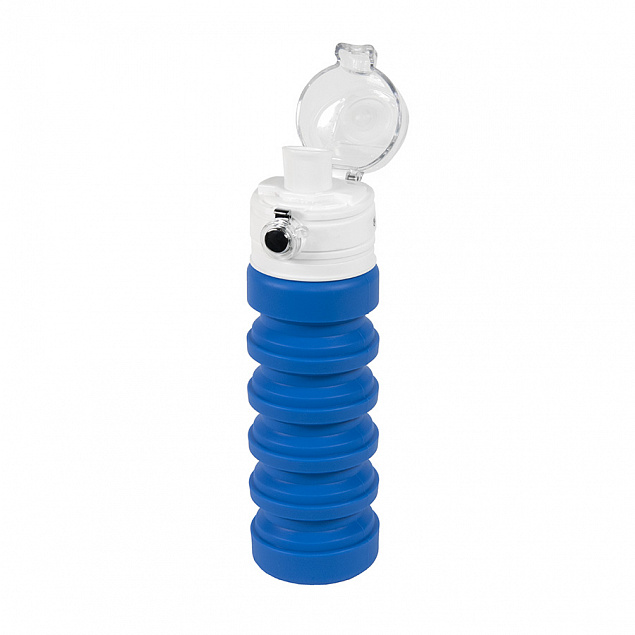 Бутылка для воды складная с карабином SPRING; синяя, 550/250 мл, силикон с логотипом в Ставрополе заказать по выгодной цене в кибермаркете AvroraStore