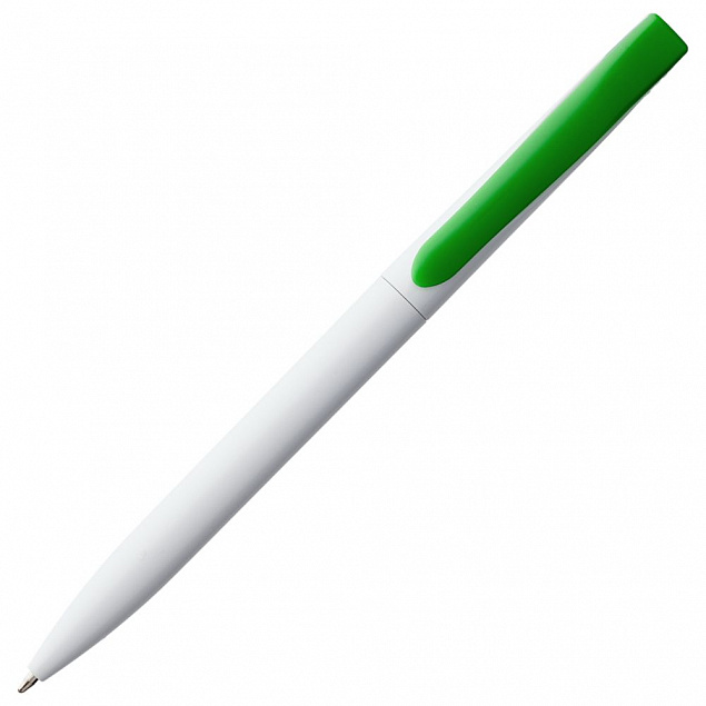 Ручка шариковая Pin, белая с зеленым с логотипом в Ставрополе заказать по выгодной цене в кибермаркете AvroraStore