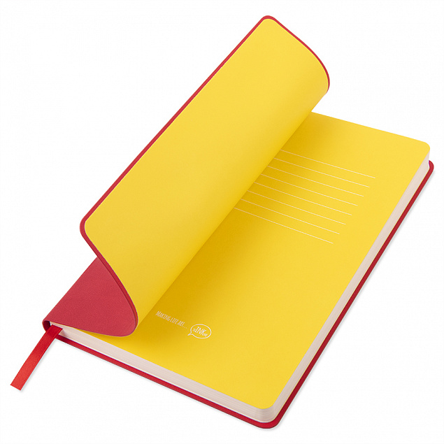 Бизнес-блокнот "Funky", 130*210 мм, красный, желтый форзац, мягкая обложка, блок-линейка с логотипом в Ставрополе заказать по выгодной цене в кибермаркете AvroraStore