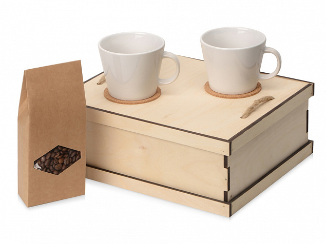 Подарочный набор с кофе, чашками в деревянной коробке Кофебрейк с логотипом в Ставрополе заказать по выгодной цене в кибермаркете AvroraStore