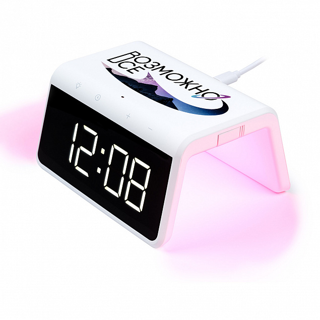 Настольные часы с подсветкой и беспроводной зарядкой 15W Flame, белый Возможно все с логотипом в Ставрополе заказать по выгодной цене в кибермаркете AvroraStore
