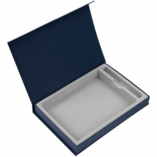 Коробка Silk с ложементом под ежедневник и ручку, синяя с логотипом в Ставрополе заказать по выгодной цене в кибермаркете AvroraStore