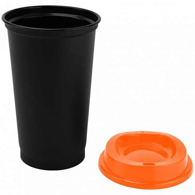 Стакан с крышкой Color Cap Black, черный с оранжевым с логотипом в Ставрополе заказать по выгодной цене в кибермаркете AvroraStore