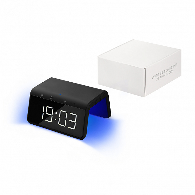 Настольные часы с беспроводной зарядкой 15W, Flame, черный цвет с логотипом в Ставрополе заказать по выгодной цене в кибермаркете AvroraStore
