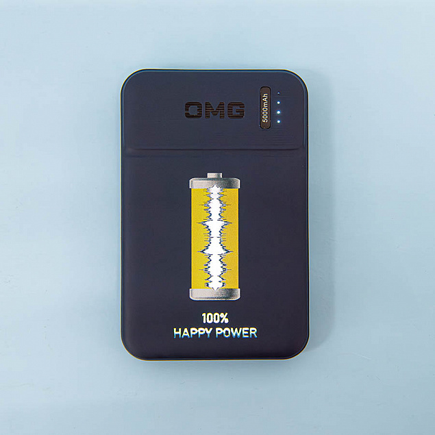 Универсальный аккумулятор OMG Flash 5 (5000 мАч) с подсветкой и soft touch, синий, 9,8х6.3х1,3 см с логотипом в Ставрополе заказать по выгодной цене в кибермаркете AvroraStore