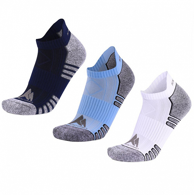 Набор из 3 пар спортивных женских носков Monterno Sport, синий, голубой и белый с логотипом в Ставрополе заказать по выгодной цене в кибермаркете AvroraStore