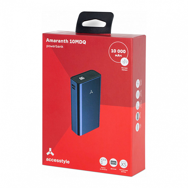 Внешний аккумулятор AMARANTH 10MDQ , 10000 мАч, металл, синий с логотипом в Ставрополе заказать по выгодной цене в кибермаркете AvroraStore