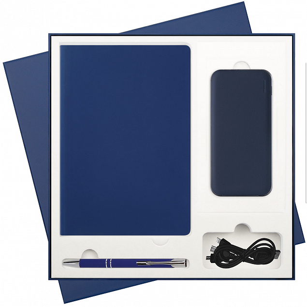 Подарочный набор Spark, синий (ежедневник, ручка, аккумулятор) с логотипом в Ставрополе заказать по выгодной цене в кибермаркете AvroraStore
