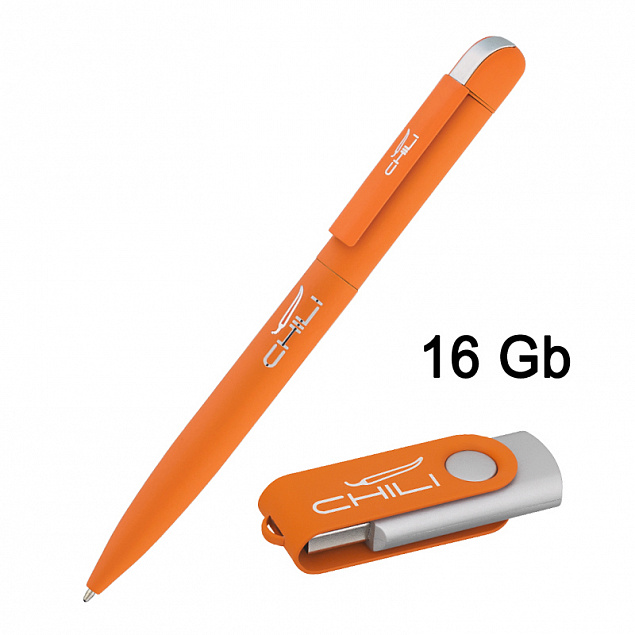 Набор ручка + флеш-карта 16 Гб в футляре, оранжевый, покрытие soft touch с логотипом в Ставрополе заказать по выгодной цене в кибермаркете AvroraStore