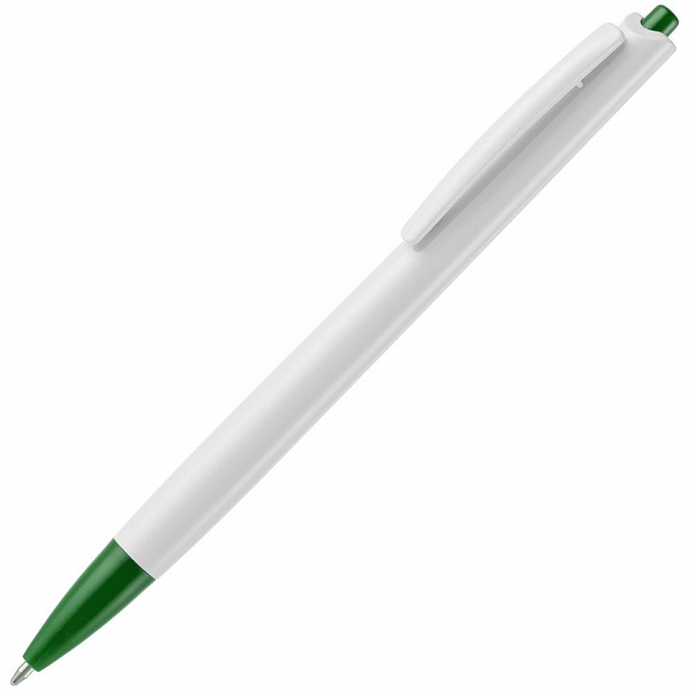 Ручка шариковая Tick, белая с зеленым с логотипом в Ставрополе заказать по выгодной цене в кибермаркете AvroraStore