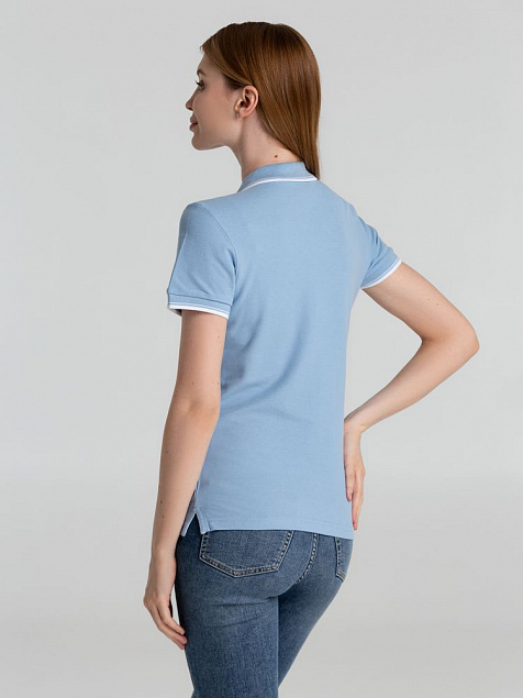 Рубашка поло женская Practice women 270, голубая с белым с логотипом в Ставрополе заказать по выгодной цене в кибермаркете AvroraStore