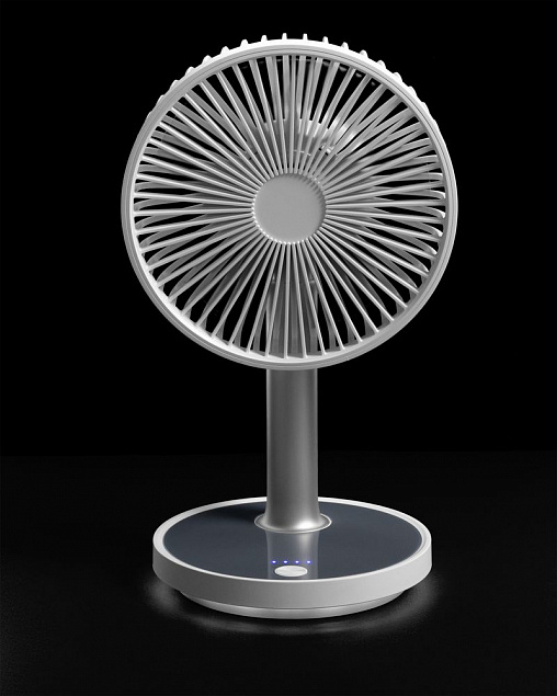 Настольный беспроводной вентилятор с подсветкой inBreeze, белый c серым с логотипом в Ставрополе заказать по выгодной цене в кибермаркете AvroraStore