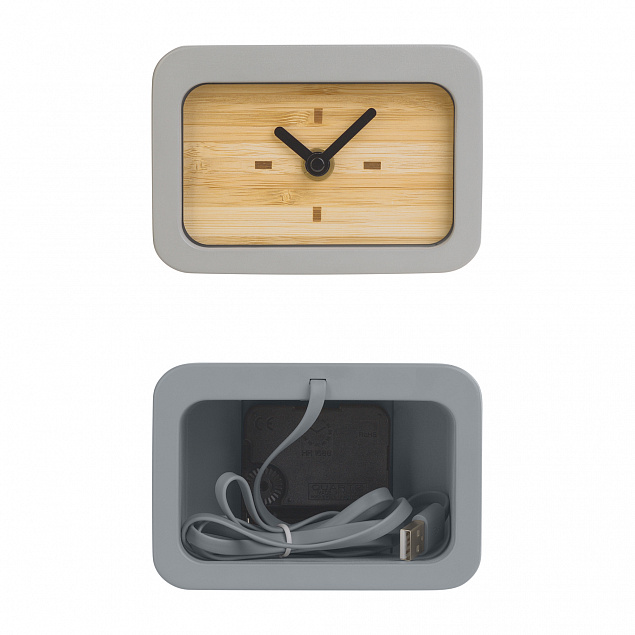 Часы "Stonehenge" с беспроводным зарядным устройством, камень/бамбук с логотипом в Ставрополе заказать по выгодной цене в кибермаркете AvroraStore