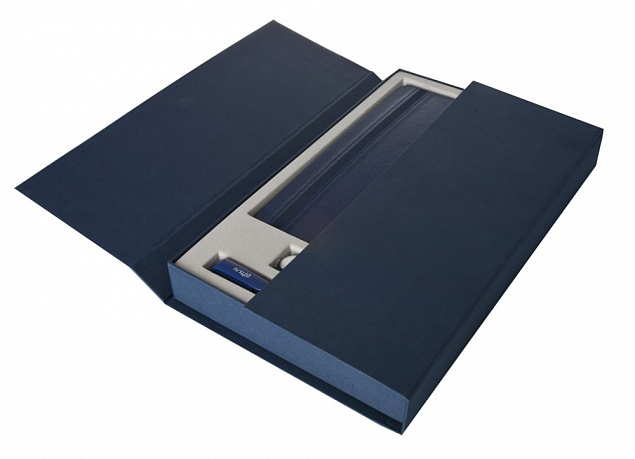 Коробка Three Part под ежедневник, флешку и ручку, синяя с логотипом в Ставрополе заказать по выгодной цене в кибермаркете AvroraStore