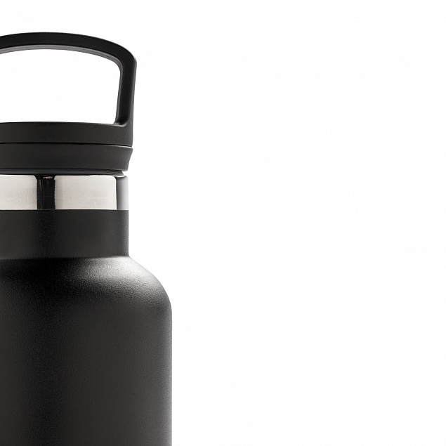 Герметичная вакуумная бутылка, черная с логотипом в Ставрополе заказать по выгодной цене в кибермаркете AvroraStore
