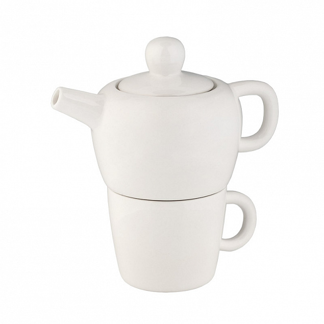 Набор чайный "Вавилон": чайник с чашкой, белый с логотипом в Ставрополе заказать по выгодной цене в кибермаркете AvroraStore