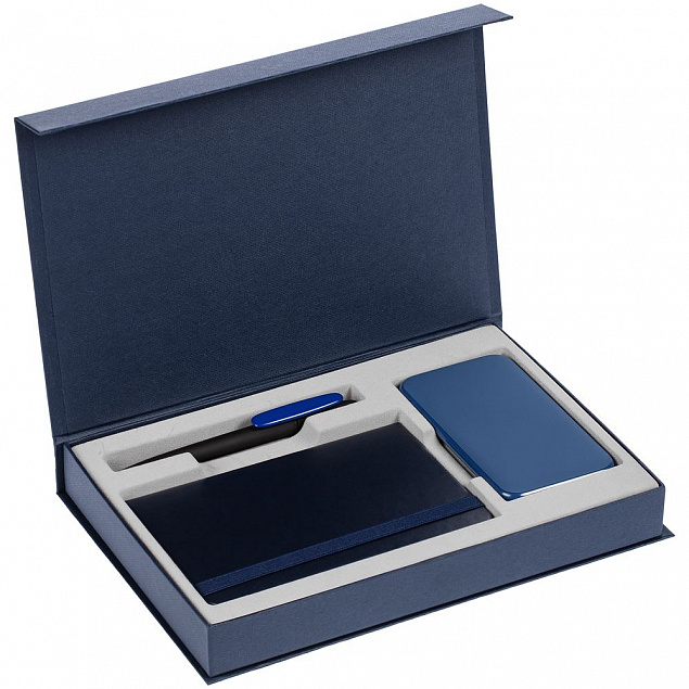Коробка Silk с ложементом под ежедневник, аккумулятор и ручку, синяя с логотипом в Ставрополе заказать по выгодной цене в кибермаркете AvroraStore