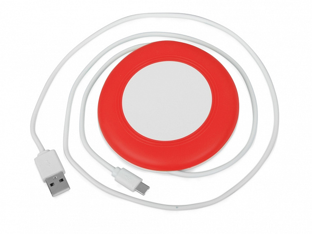 Беспроводное зарядное устройство Disc со встроенным кабелем 2 в 1 с логотипом в Ставрополе заказать по выгодной цене в кибермаркете AvroraStore