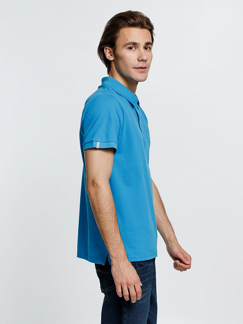 Рубашка поло мужская Virma Premium, бирюзовая с логотипом в Ставрополе заказать по выгодной цене в кибермаркете AvroraStore
