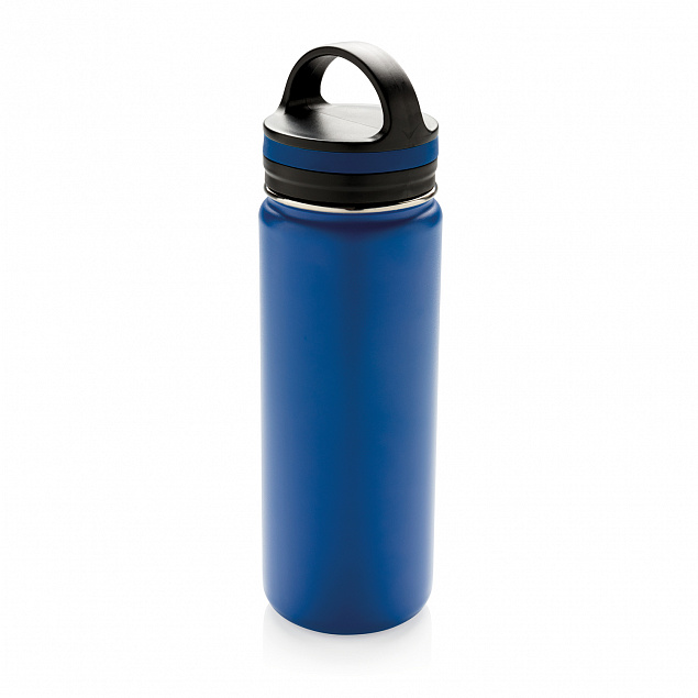 Герметичная вакуумная бутылка с широким горлышком, синяя с логотипом в Ставрополе заказать по выгодной цене в кибермаркете AvroraStore