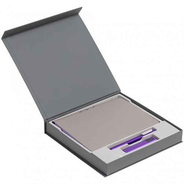Коробка Memoria под ежедневник, аккумулятор и ручку, серая с логотипом в Ставрополе заказать по выгодной цене в кибермаркете AvroraStore