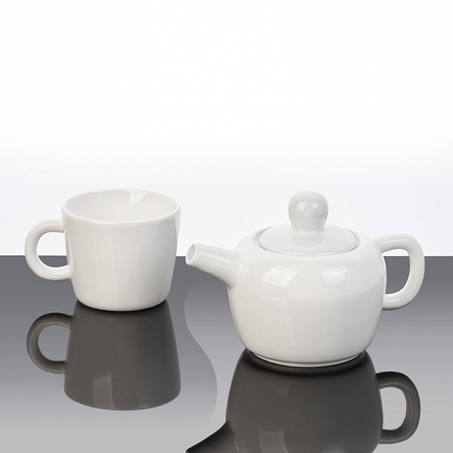 Набор чайный "Вавилон": чайник с чашкой, белый с логотипом в Ставрополе заказать по выгодной цене в кибермаркете AvroraStore