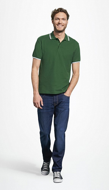 Рубашка поло мужская с контрастной отделкой PRACTICE 270, зеленый/белый с логотипом в Ставрополе заказать по выгодной цене в кибермаркете AvroraStore