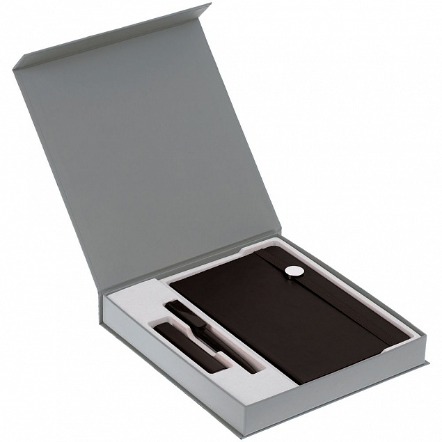 Коробка Arbor под ежедневник 13х21 см, аккумулятор и ручку, светло-серая с логотипом в Ставрополе заказать по выгодной цене в кибермаркете AvroraStore