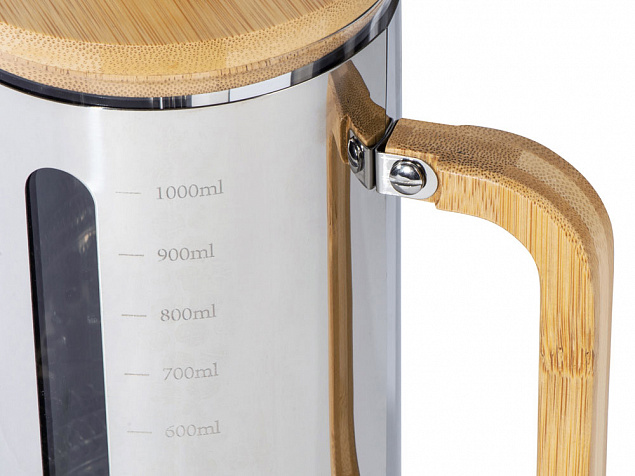 Френч-пресс в стальном корпусе и ручкой из бамбука «Coffee break» с логотипом в Ставрополе заказать по выгодной цене в кибермаркете AvroraStore