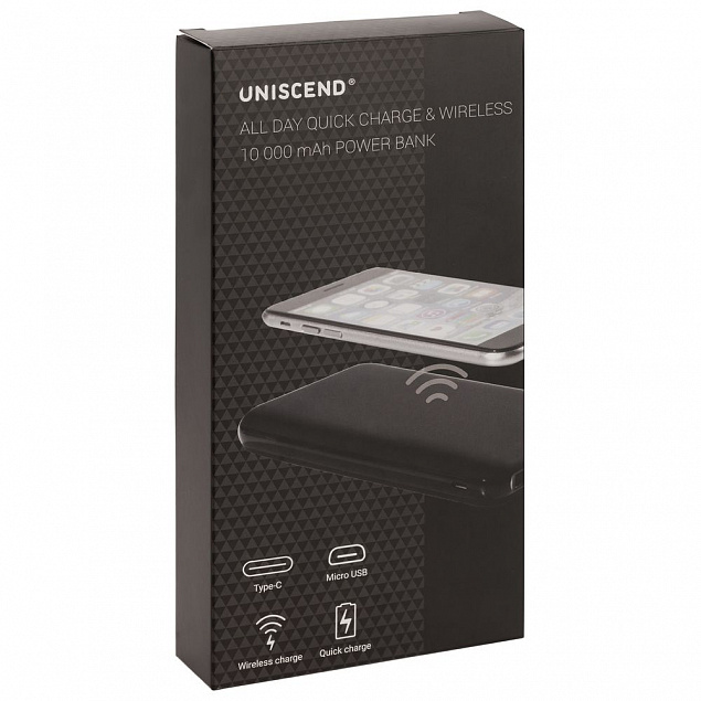 Внешний аккумулятор Uniscend All Day Wireless 10000 мАч, черный с логотипом в Ставрополе заказать по выгодной цене в кибермаркете AvroraStore