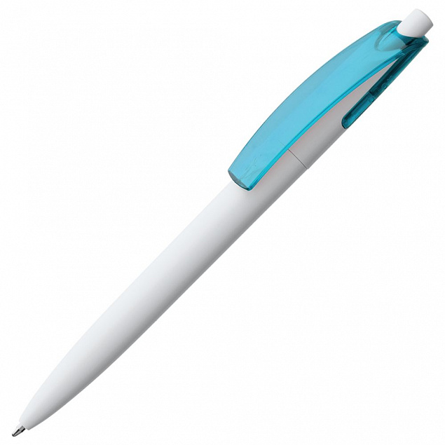 Ручка шариковая Bento, белая с голубым с логотипом в Ставрополе заказать по выгодной цене в кибермаркете AvroraStore