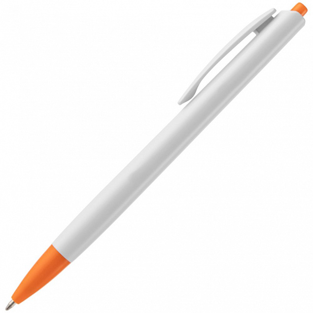 Ручка шариковая Tick, белая с оранжевым с логотипом в Ставрополе заказать по выгодной цене в кибермаркете AvroraStore