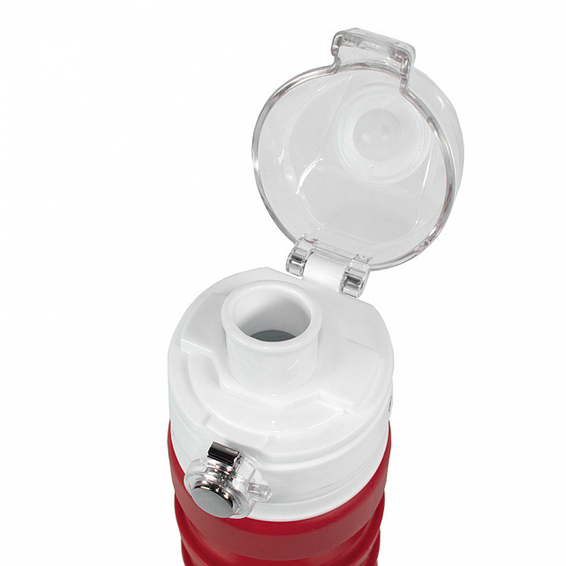 Бутылка для воды складная с карабином SPRING; красная, 550/250 мл,  силикон с логотипом в Ставрополе заказать по выгодной цене в кибермаркете AvroraStore