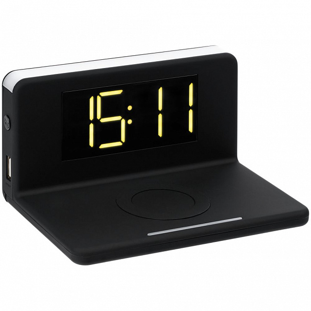 Часы настольные с беспроводным зарядным устройством Pitstop, черные с логотипом в Ставрополе заказать по выгодной цене в кибермаркете AvroraStore