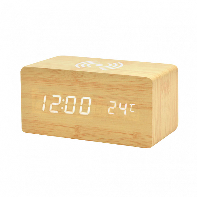 Многофункциональные часы - погодная станция с беспроводной зарядкой - Бежевый BG с логотипом в Ставрополе заказать по выгодной цене в кибермаркете AvroraStore