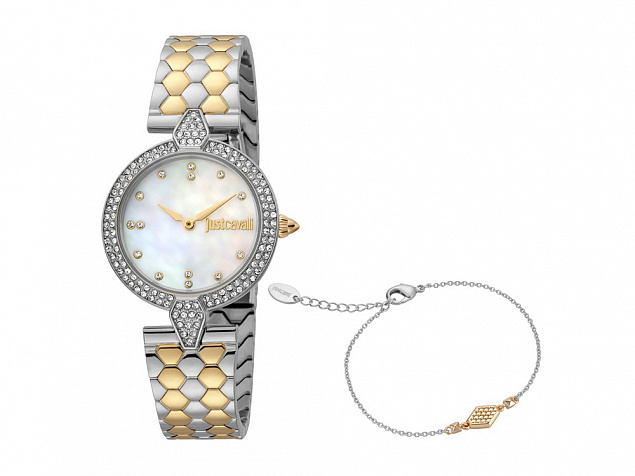 Подарочный комплект, состоящий из женских наручных часов и браслета. Just Cavalli с логотипом в Ставрополе заказать по выгодной цене в кибермаркете AvroraStore