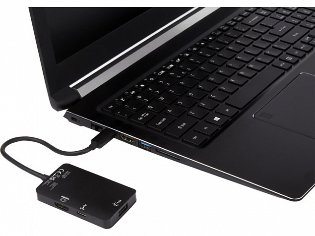 ADAPT Алюминиевый мультимедийный переходник Type-C (USB-A/Type-C/HDMI), черный с логотипом в Ставрополе заказать по выгодной цене в кибермаркете AvroraStore