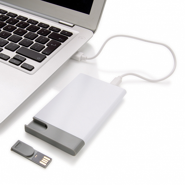 Зарядное устройство с USB–флешкой на 8 ГБ, 2500 mAh, белый с логотипом в Ставрополе заказать по выгодной цене в кибермаркете AvroraStore