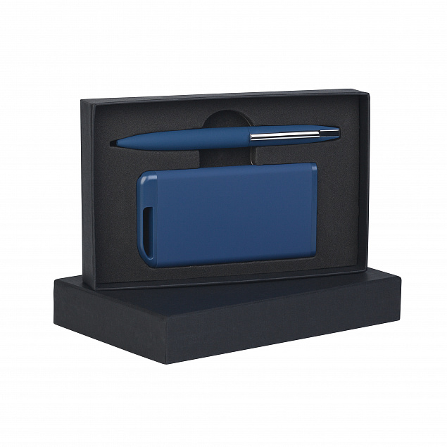 Набор ручка + зарядное устройство 4000 mAh в футляре, темно-синий, покрытие soft touch с логотипом в Ставрополе заказать по выгодной цене в кибермаркете AvroraStore
